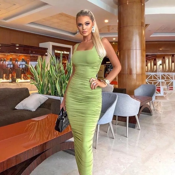 Green bodycon sexy sleeveless elegant party backless streetwear M - Picture 3 of 6